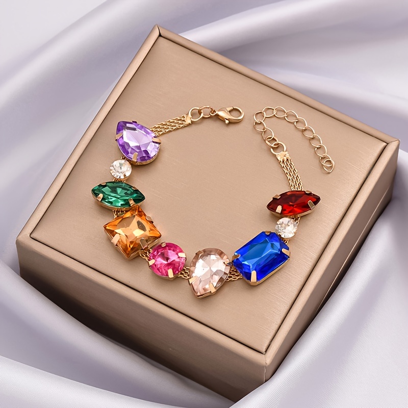 Geometric Rhinestone Chain Bracelet Random